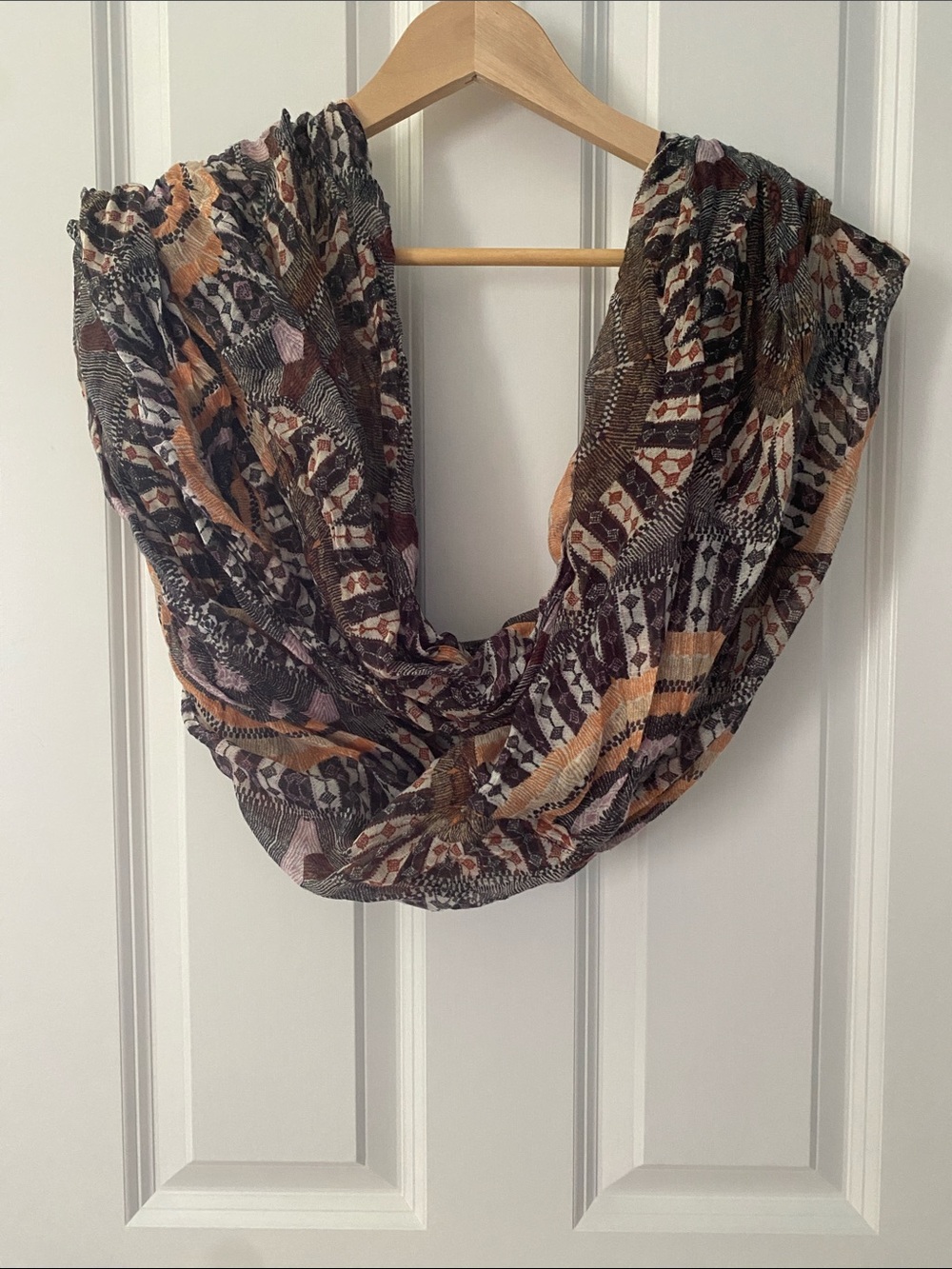 Mandala Lightweight Multicolor Infinity Scarf - Brown & Peach Pattern